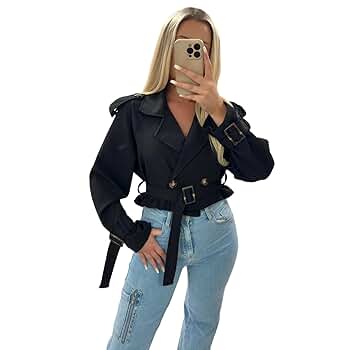 Amazon.com: Women Cropped Trench Coat (US, Alpha, Small